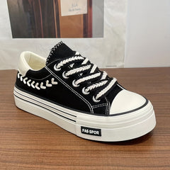 Women's Platform Canvas Shoes Lace Up Low Top Walking Sneakers