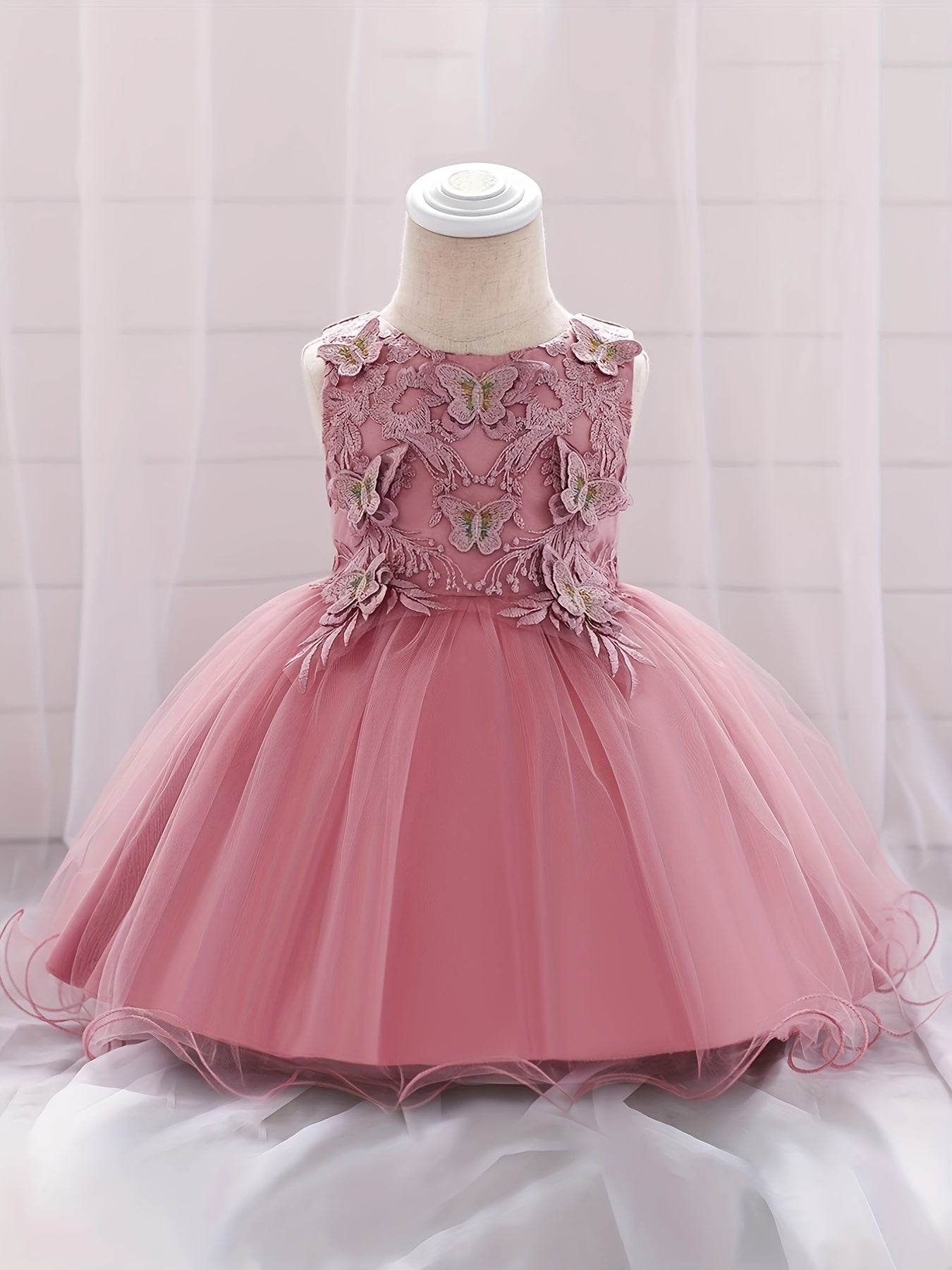 Girls Butterfly Embroidery Princess Dress Baby Birthday Party Dress