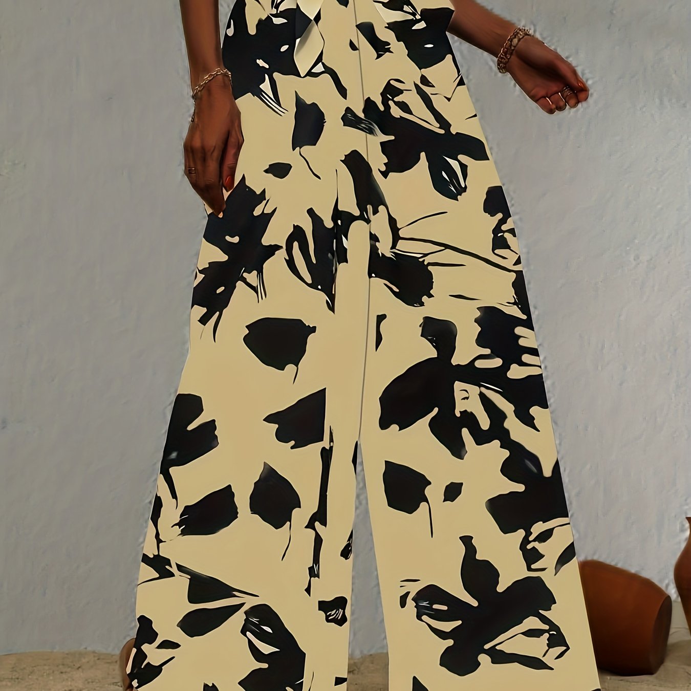 Wide Leg Pants Vacation Tie Front Pants Women's Clothing