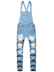 Men's Stretch Distressed Denim Overalls Spring Summer