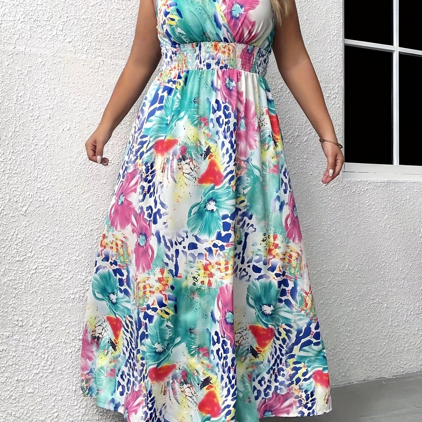 Leopard & Floral Print Maxi Tank Dress