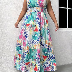 Leopard & Floral Print Maxi Tank Dress