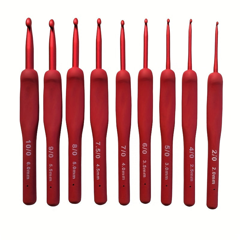 9pcs Crochet Hook Tool Set Non-slip Red Crochet Hooks for Handwork Hobby Craft