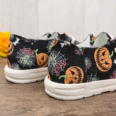 Women's Pumpkin Print Canvas Lace Up Sneakers Lightweight Outdoor Shoes