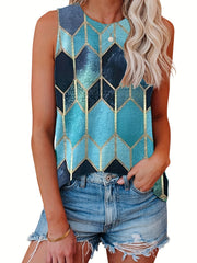 Colorful Argyle Print Tank Top Sleeveless Summer Top