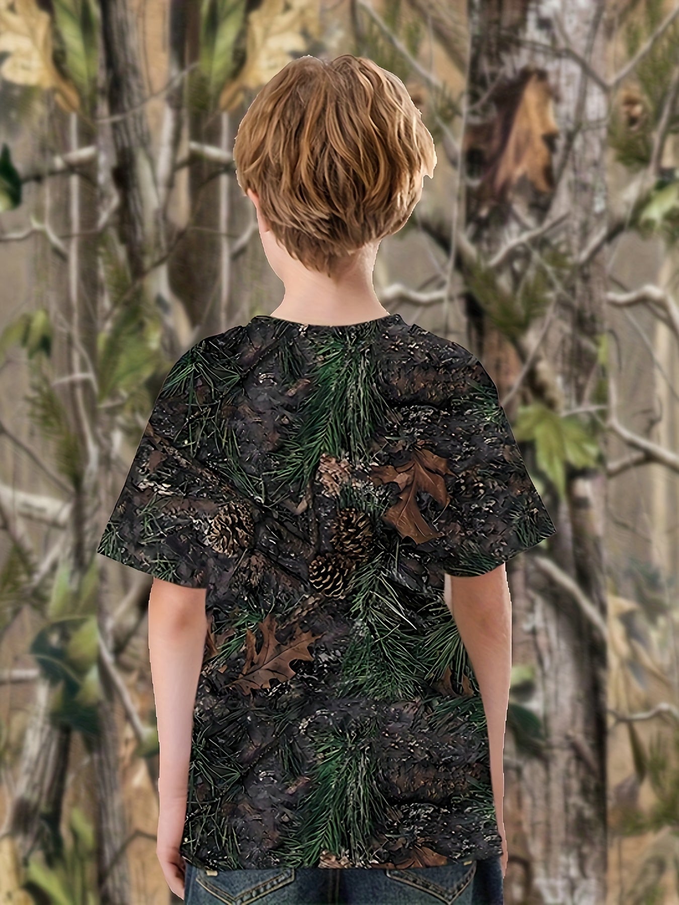 Boys Pinecone 3D Print Tee Top Round Neck Short Sleeve T-shirt