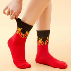 Flame Print Mid Tube Socks for Sports Skateboard Women
