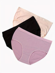 3 Pack Plus Size Basic Underwear Set Women's Plus Solid Panty