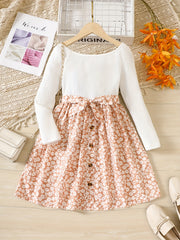 Girls' Ribbed Ditsy Floral Long Sleeve Casual Dress