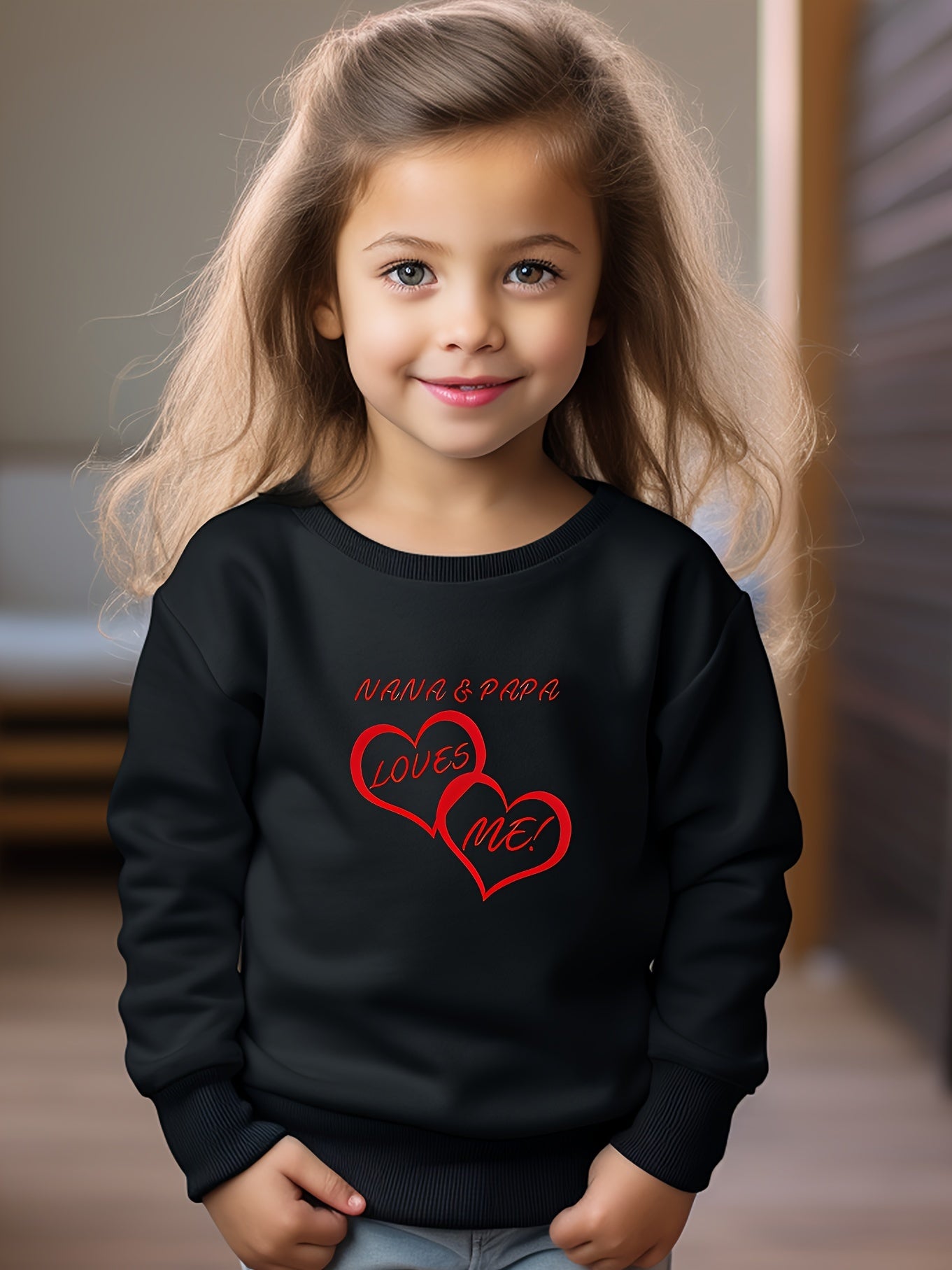 Girls Heart Pattern Crew Neck Sweatshirt For Spring Fall Christmas Gift