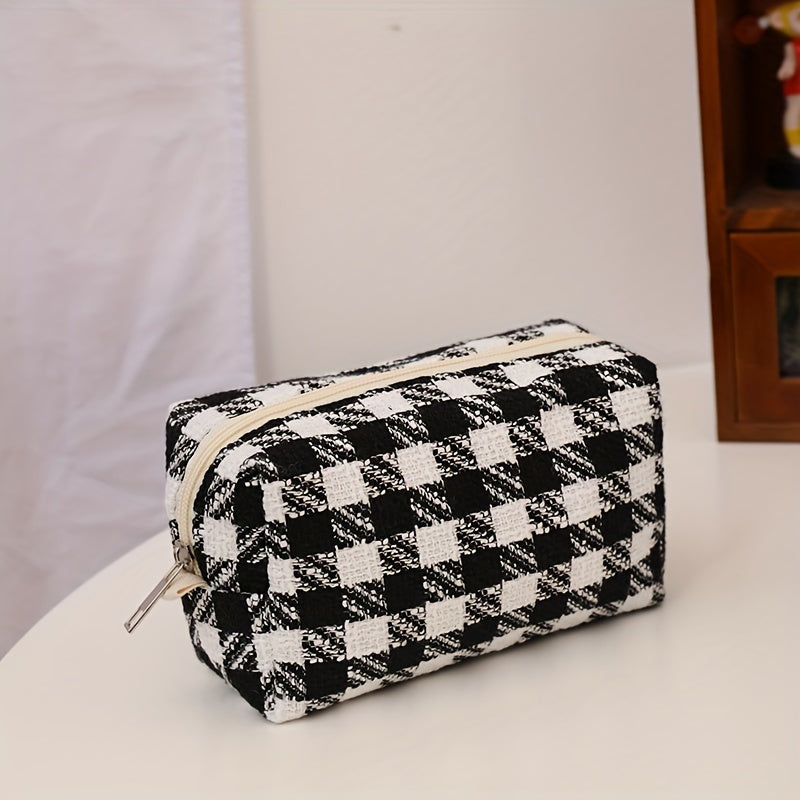Plaid Pattern Makeup Bag Zipper Pouch Toiletry Organizer Women Girls