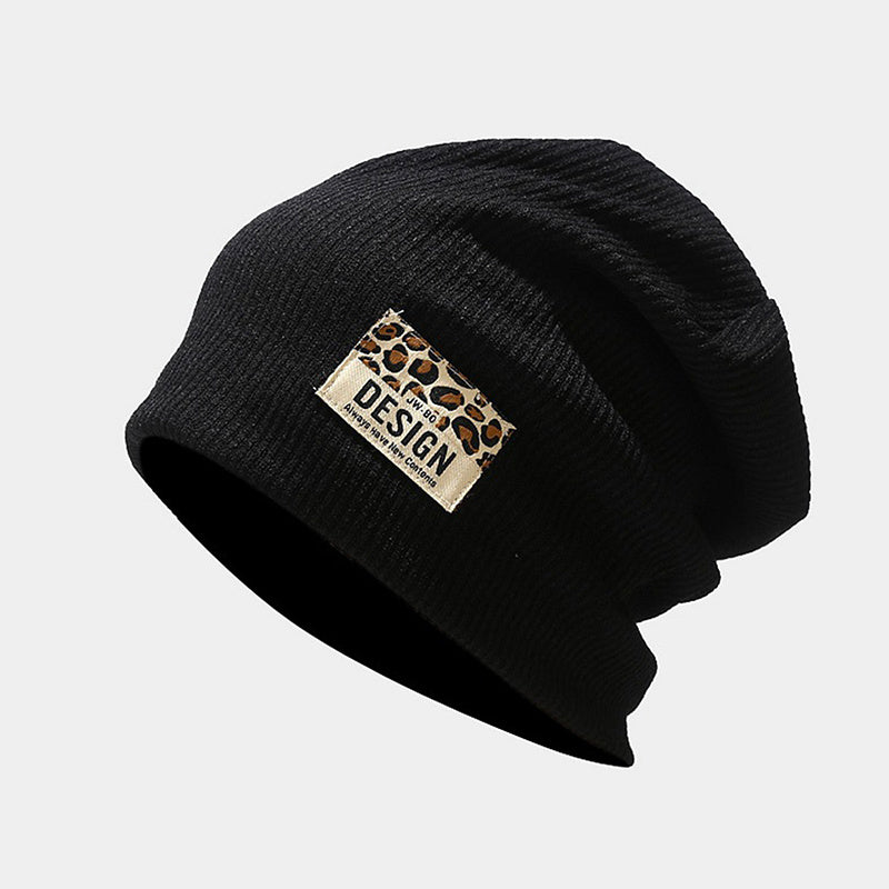 Leopard Letter Hood Beanie Hat Women Thin Outdoor Ear Protection Hat
