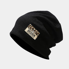 Leopard Letter Hood Beanie Hat Women Thin Outdoor Ear Protection Hat