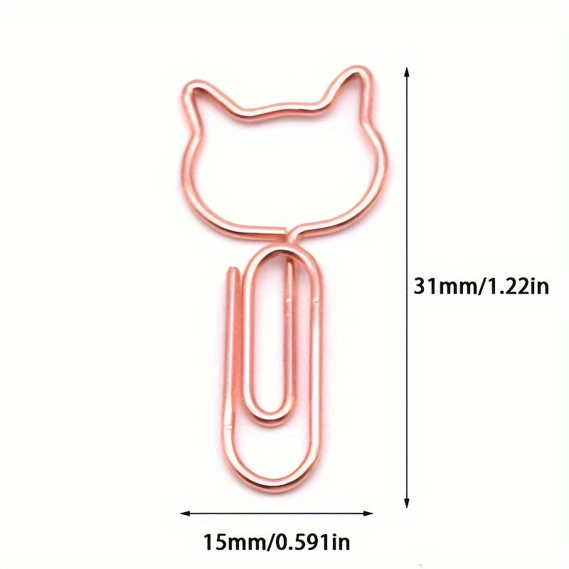 50pcs Cat Shaped Paper Clips Office Stationery Metal Clips Golden Memo Clips