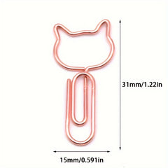 50pcs Cat Shaped Paper Clips Office Stationery Metal Clips Golden Memo Clips