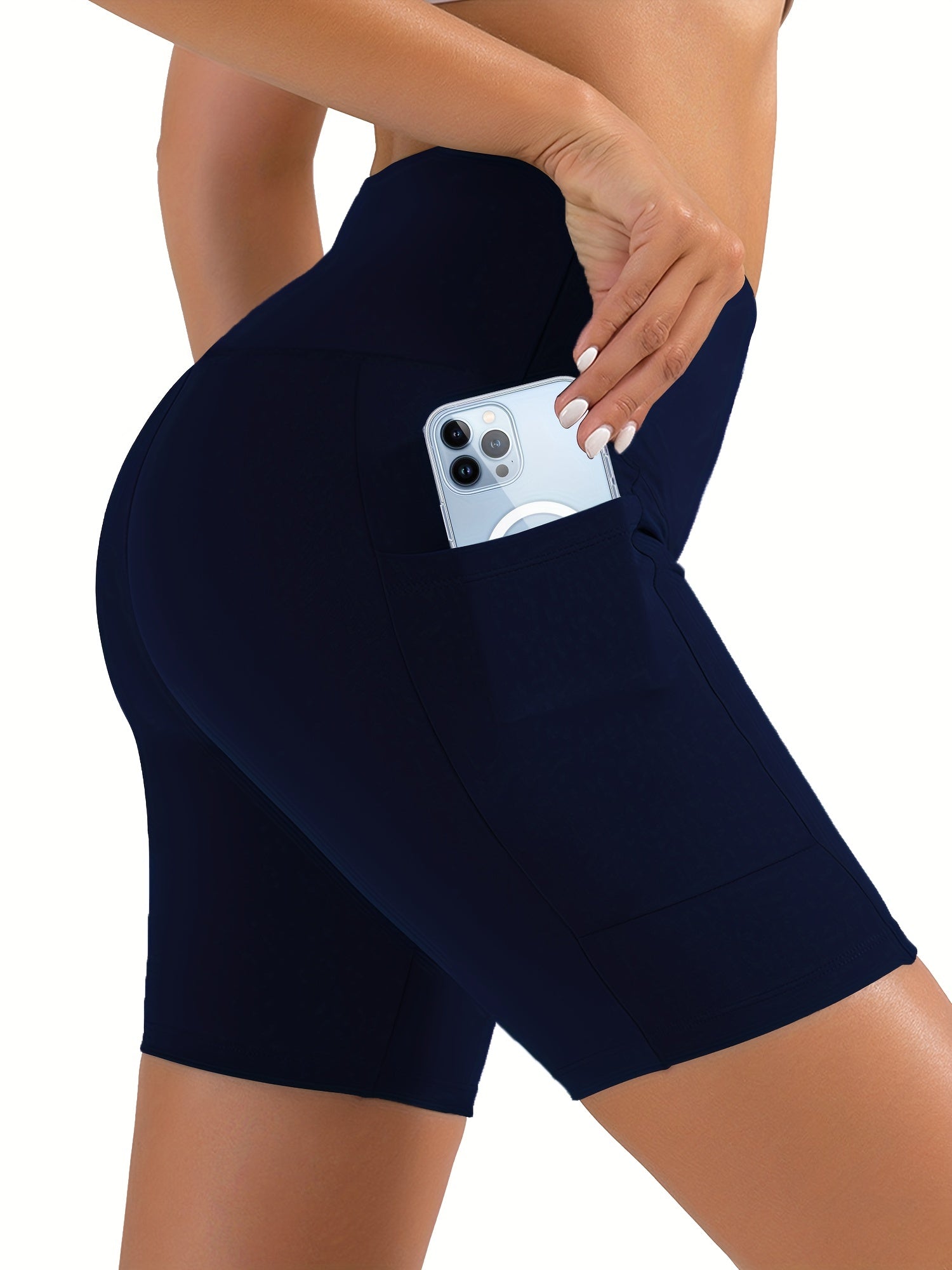 High Waist Bike Shorts Pocket Casual Short Leggings