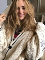 Star Embroidered Contrast Trim Cardigan Long Sleeve Casual Fall Winter