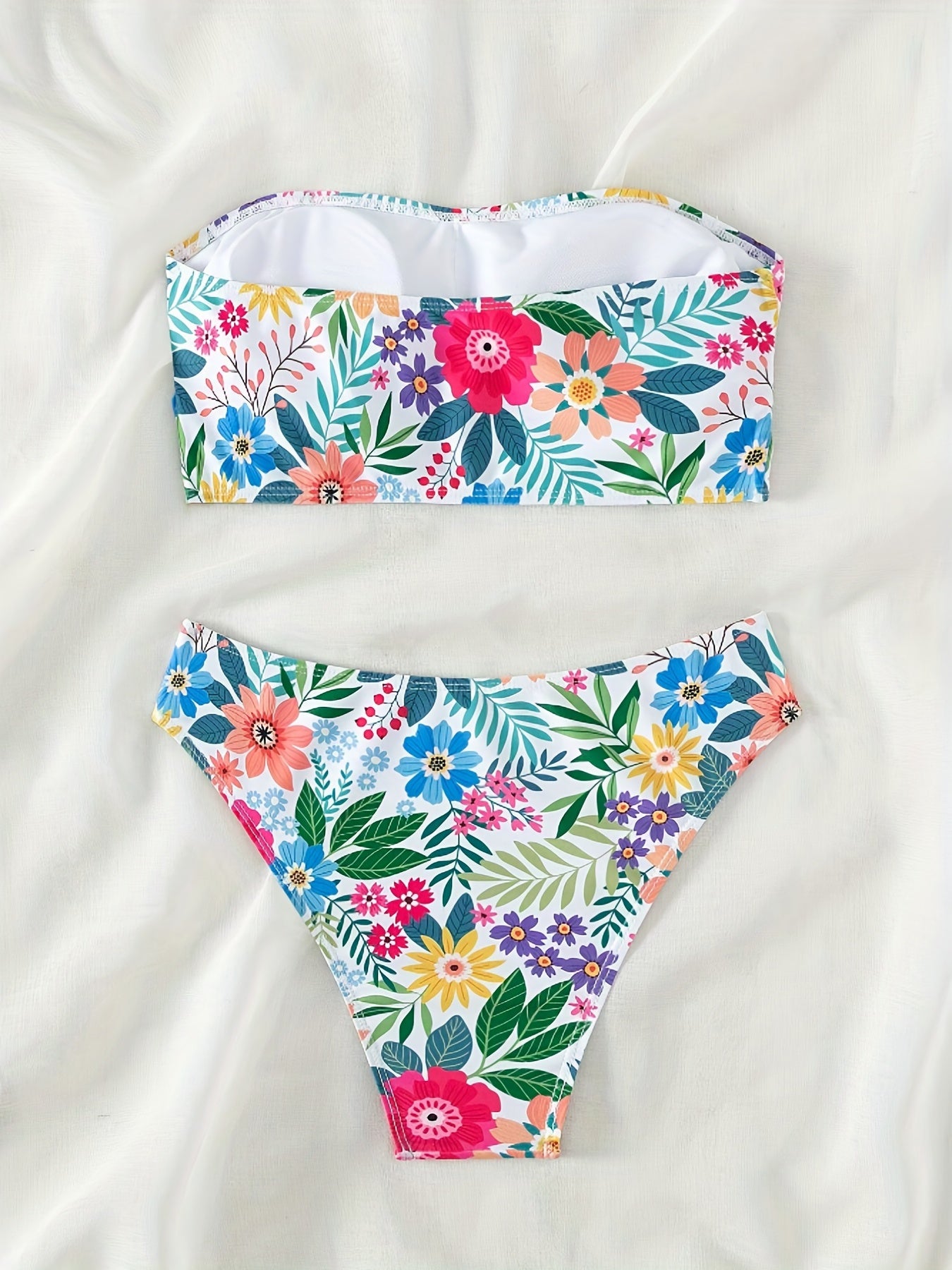Floral Print Bandeau 2 Piece Set Bikini High Cut Swimsuit