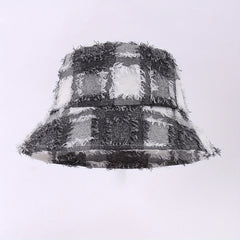 Plaid Block Basin Hat Hip Hop Sunscreen Fishermen Cap For Women