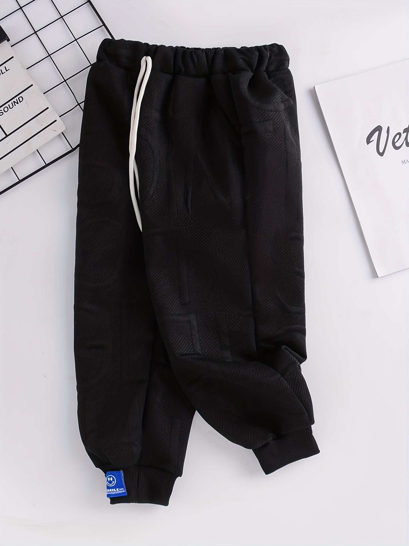 Boys Sweatpants Alphabet Texture Drawstring Elastic Waist Trousers