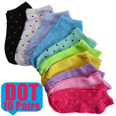 10 Pairs Heart Print Crew Socks, Women's Low Cut Ankle Stockings