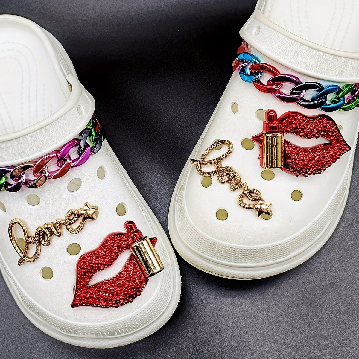 Red Lip Print LOVE Chain Shoe Accessories Set