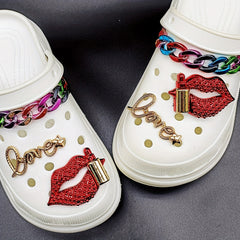 Red Lip Print LOVE Chain Shoe Accessories Set