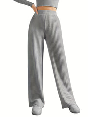 Ribbed Wide Leg Pants High Waist