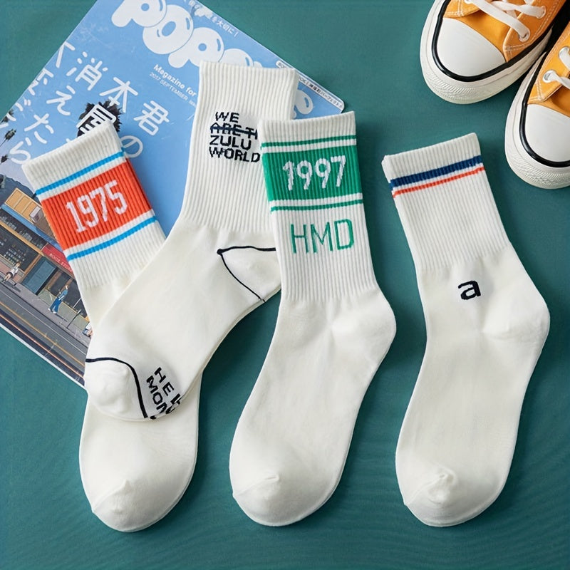 4 Pairs Letter Print Sports Socks for Women