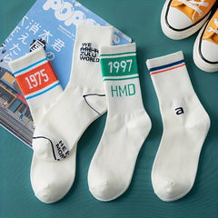 4 Pairs Letter Print Sports Socks for Women
