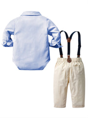 Kids Striped Onesie & Solid Overalls Set