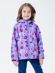 Girls Flower Graphic Hooded Jacket Zip Up Lightweight Windbreaker
