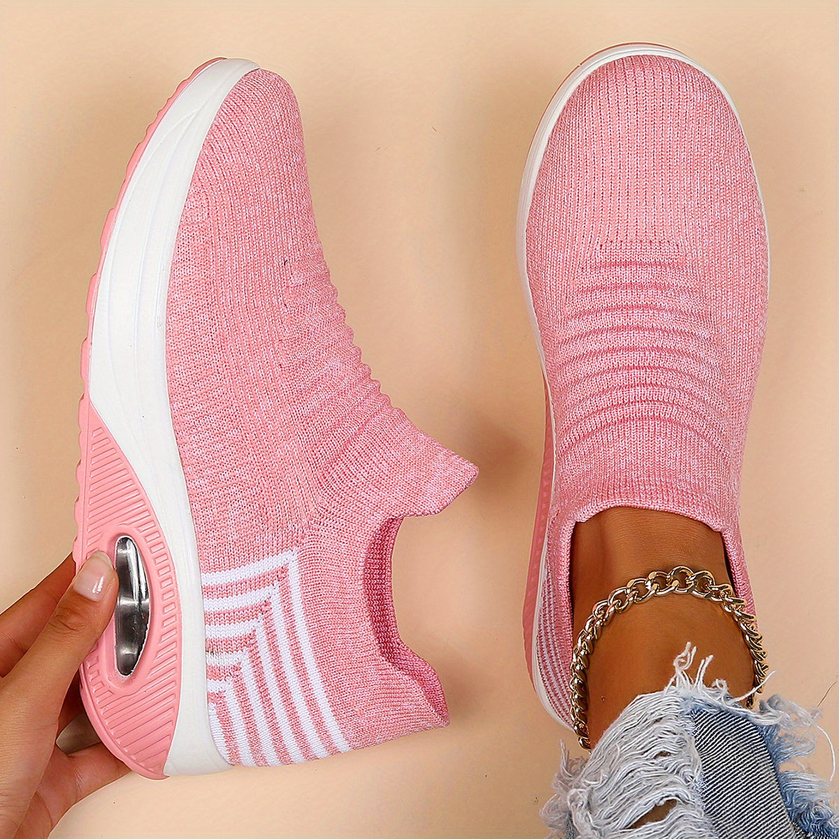 Women's Breathable Knit Sneakers Low Top Slip On Shoes
