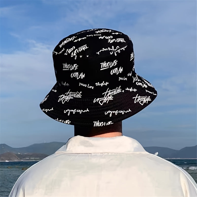 Letter Printed Bucket Hats For Men Women Double-sided Fisherman Cap