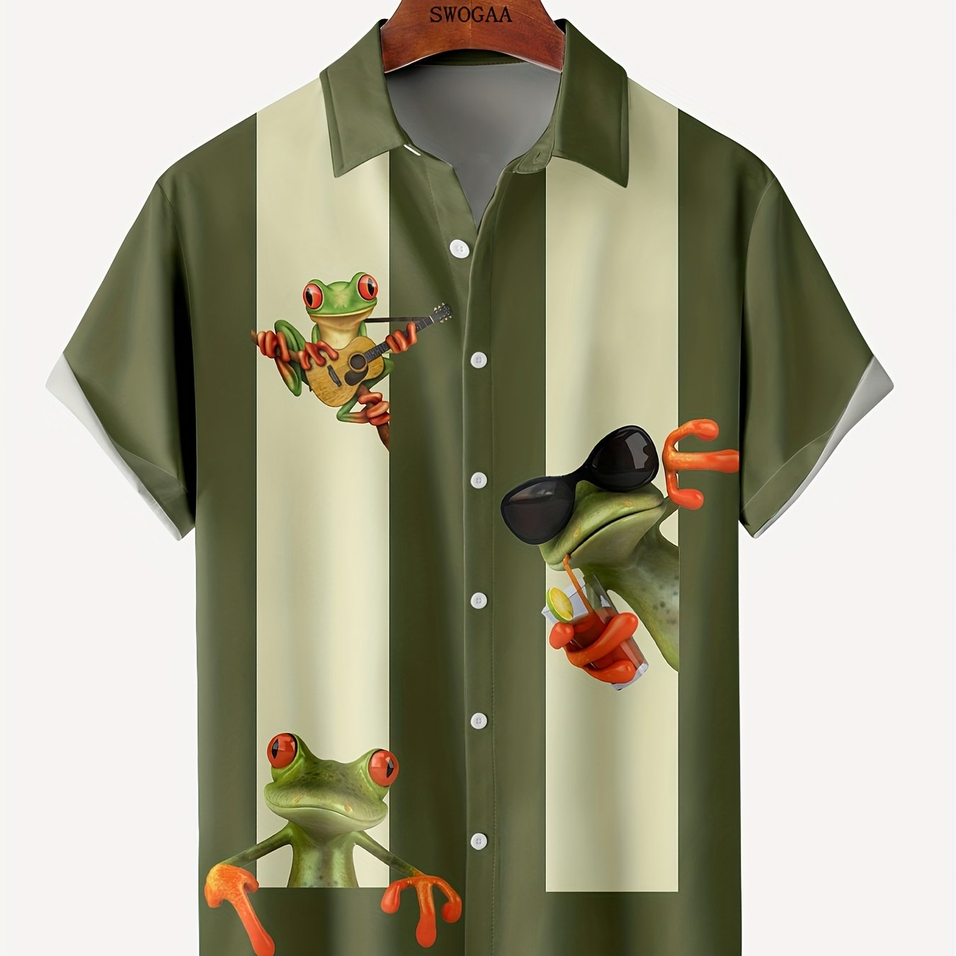 Funny Frog Print Casual Hawaiian Shirt Men's Summer Vacation Top