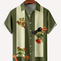 Funny Frog Print Casual Hawaiian Shirt Men's Summer Vacation Top