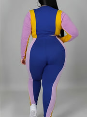Colorblock Zip Up Jacket & Pants Set Plus Size