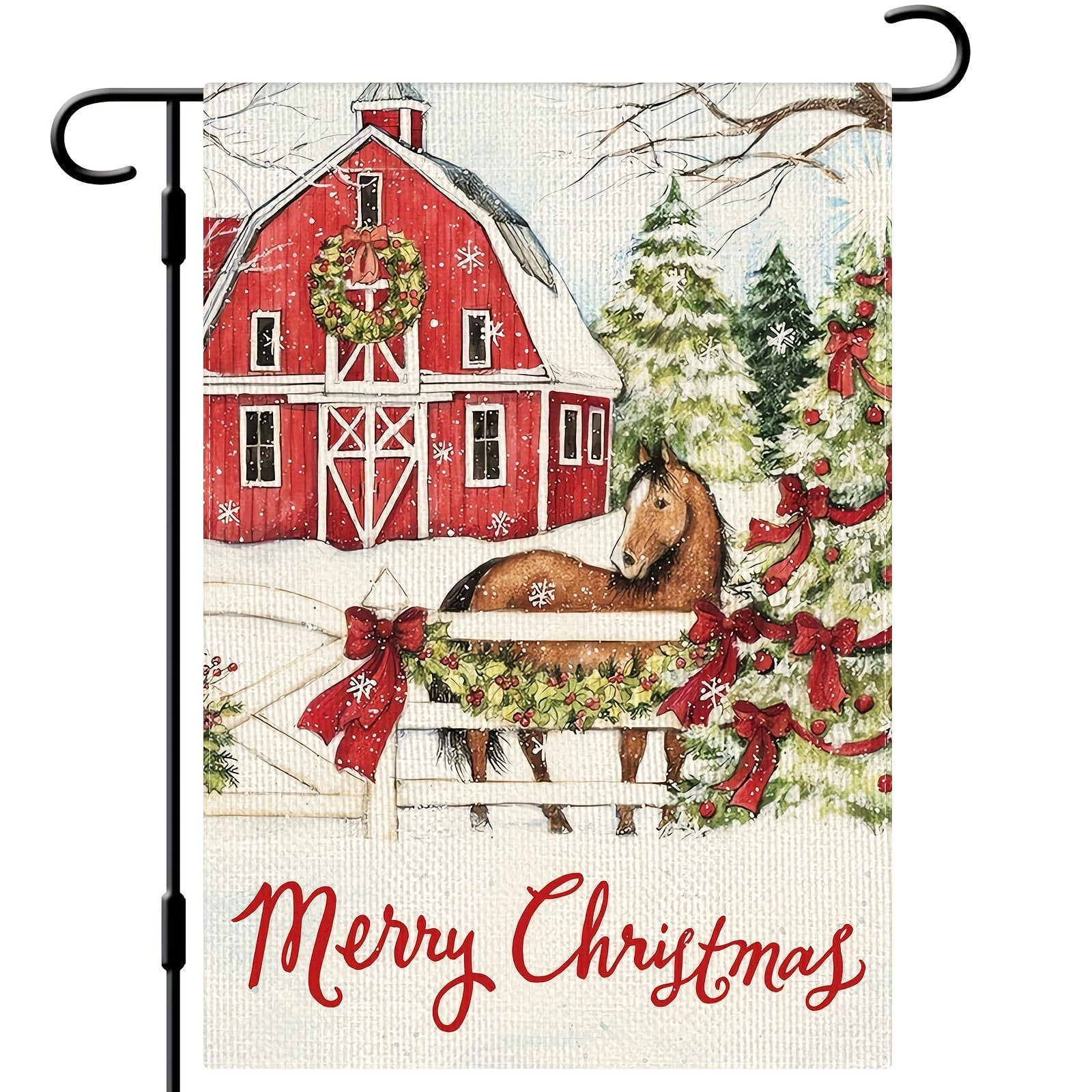 Christmas Farm Horse Garden Flag Double Side Rustic Farmhouse Outdoor Decor
