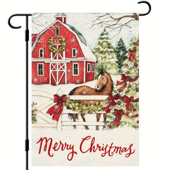Christmas Farm Horse Garden Flag Double Side Rustic Farmhouse Outdoor Decor