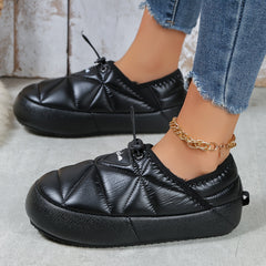 Women's Snow Boots with Letter Patches Lightweight Flat Ankle Boots