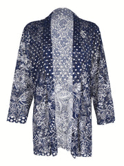 Boho Cardigan Women's Plus Paisley Print Long Sleeve Open Front