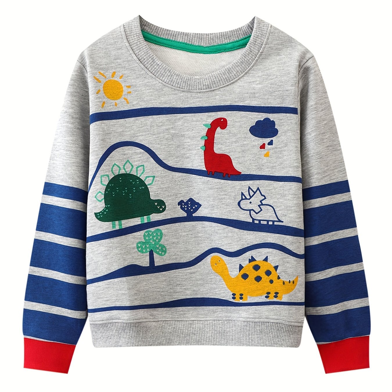 Dinosaur Boys Sweater Round Neck Long Sleeve Knit Pullover Top
