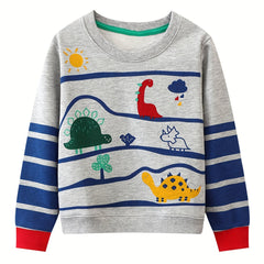 Dinosaur Boys Sweater Round Neck Long Sleeve Knit Pullover Top