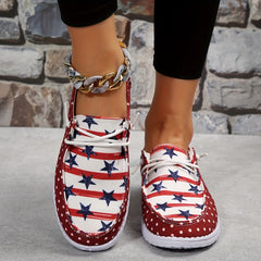 Women's Star & Stripe & Dotted Pattern Patchwork Boat Shoes Lace Up Flat Shoes
