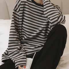 Striped Print Pajama Set Long Sleeve Top & Pants