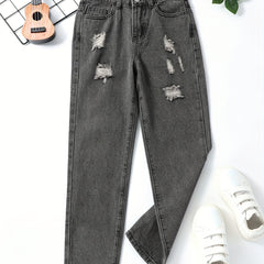 Girls Ripped Jeans Casual Pocket Denim Pants Kids Spring Summer Clothes