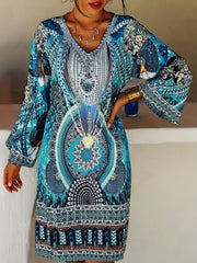 Plus Size Boho Dress Women's Plus Allover Print V-Neck Loose Fit Dress