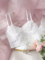 Floral Lace Mesh Corset Bra Push Up Bow Tie Lingerie