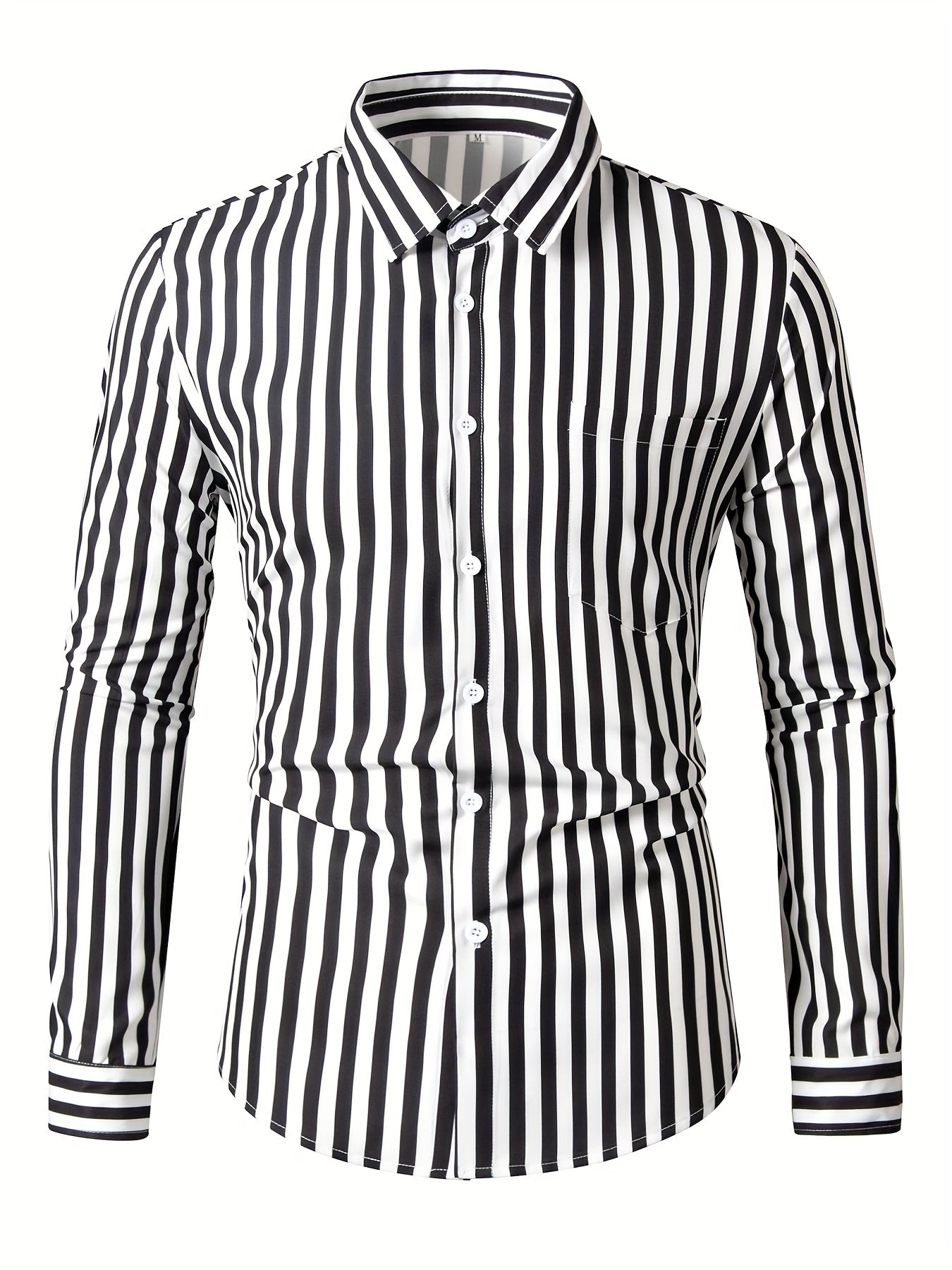 Men's Lapel Striped Shirt Casual Button Up Long Sleeve Outdoor