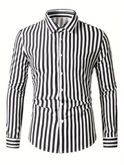 Men's Lapel Striped Shirt Casual Button Up Long Sleeve Outdoor
